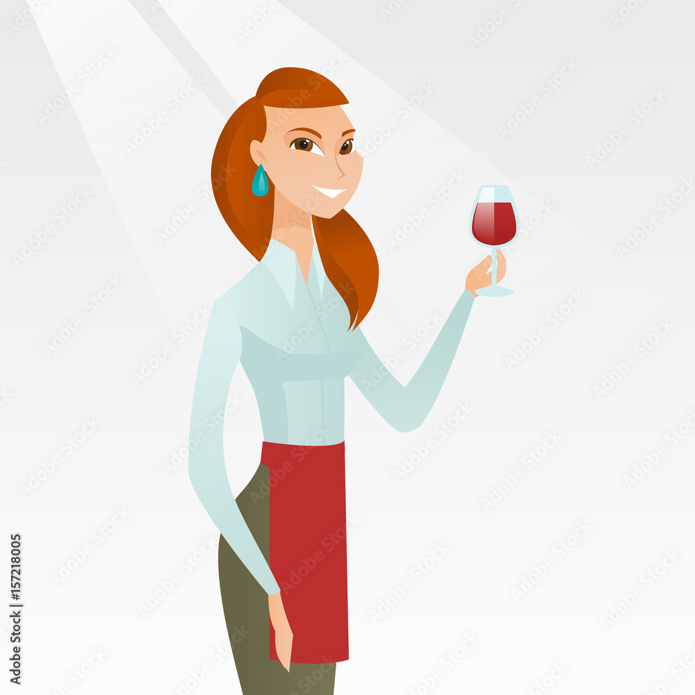 Waitress holding a glass of wine in hand. Waitress holding a glass of wine in hand.