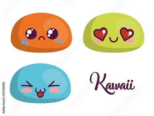 kawaii cartoon faces over white background. colorful design. vector illustration