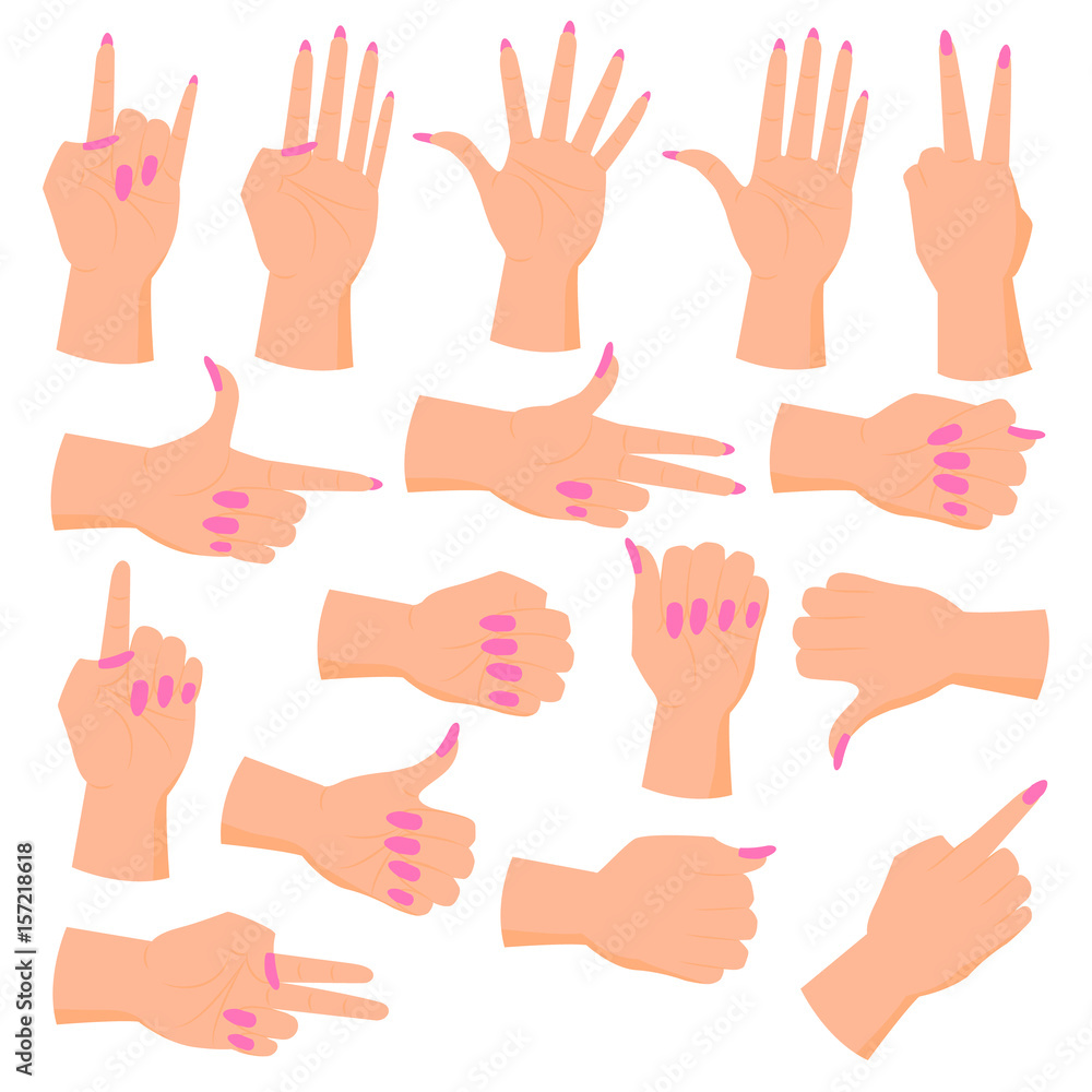 Fototapeta premium set female hands. Hands in various gestures. Flat design modern