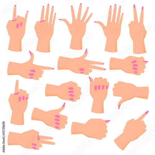 set female hands. Hands in various gestures. Flat design modern