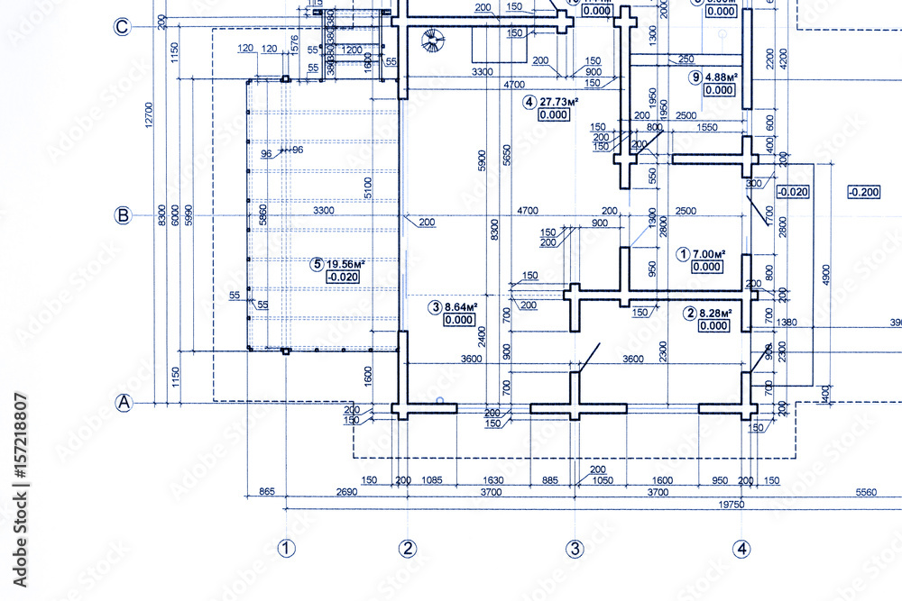 part of blueprint floor plan architectural drawing background Stock