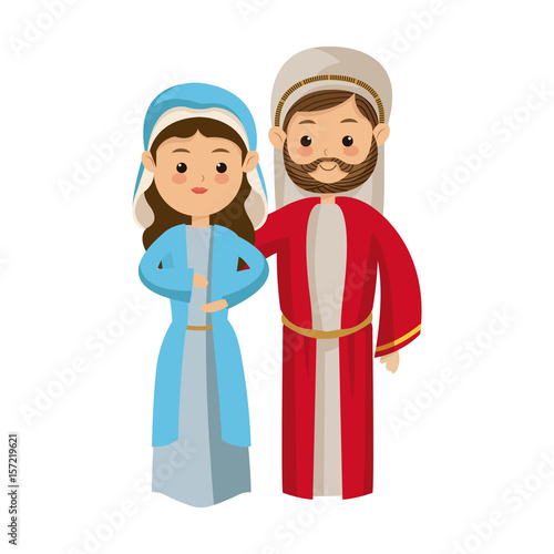 cute cartoon couple virgin mary and joseph vector illustration