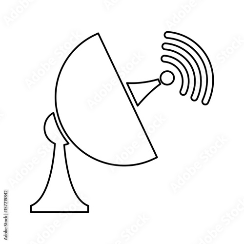 satellite antenna disk signal trasnmission outline vector illustration