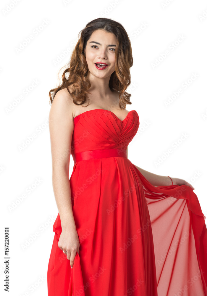 emotional Asian girl in red dress on an isolated background emotional Asian girl in red dress on an isolated background