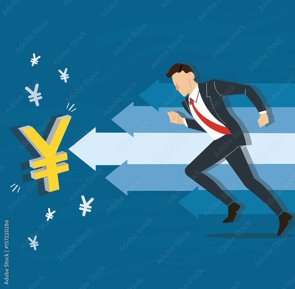 businessman running to yen icon vector illustration businessman running to yen icon vector illustration