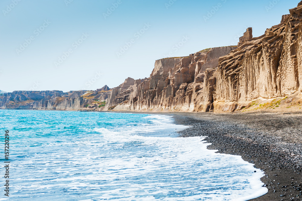 Beautiful volcanic beach on Santorini island, Greece