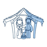 outlined manger mary joseph baby jesus nativity celebration vector illustration
