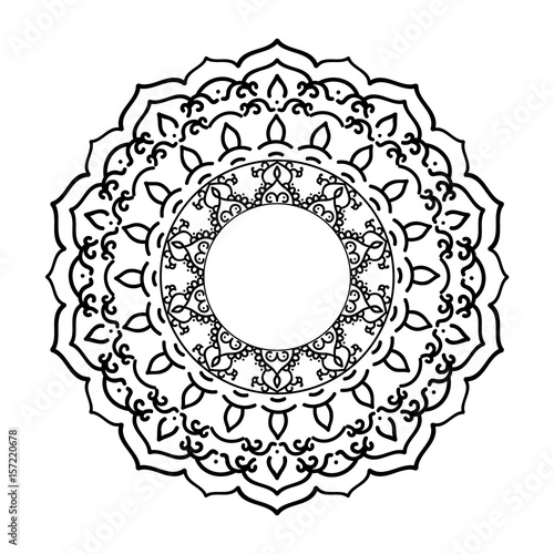 Mandala ornament. Round template. Decorative element  can be used for greeting card, wedding invitation, yoga poster, coloring book.. Doodle emblem.