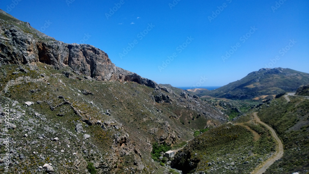 Panoramic view to the elevation at Kourtaliotiko gorge on Crete island