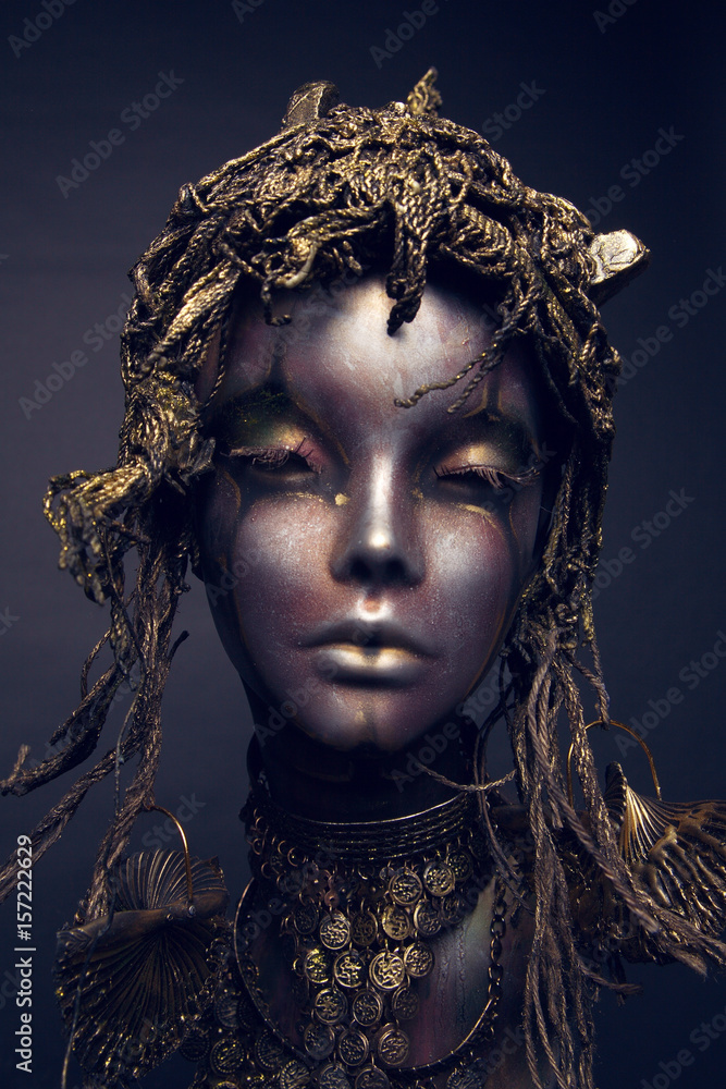 Female Mannequin in metal headwear Female Mannequin in metal headwear