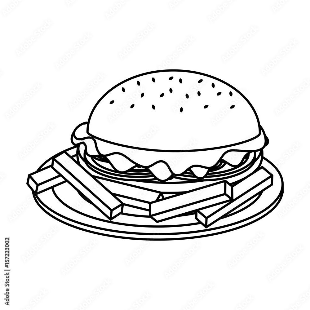 hamburger and french fries fast food icon image vector illustration design single black line hamburger and french fries fast food icon image vector illustration design single black line
