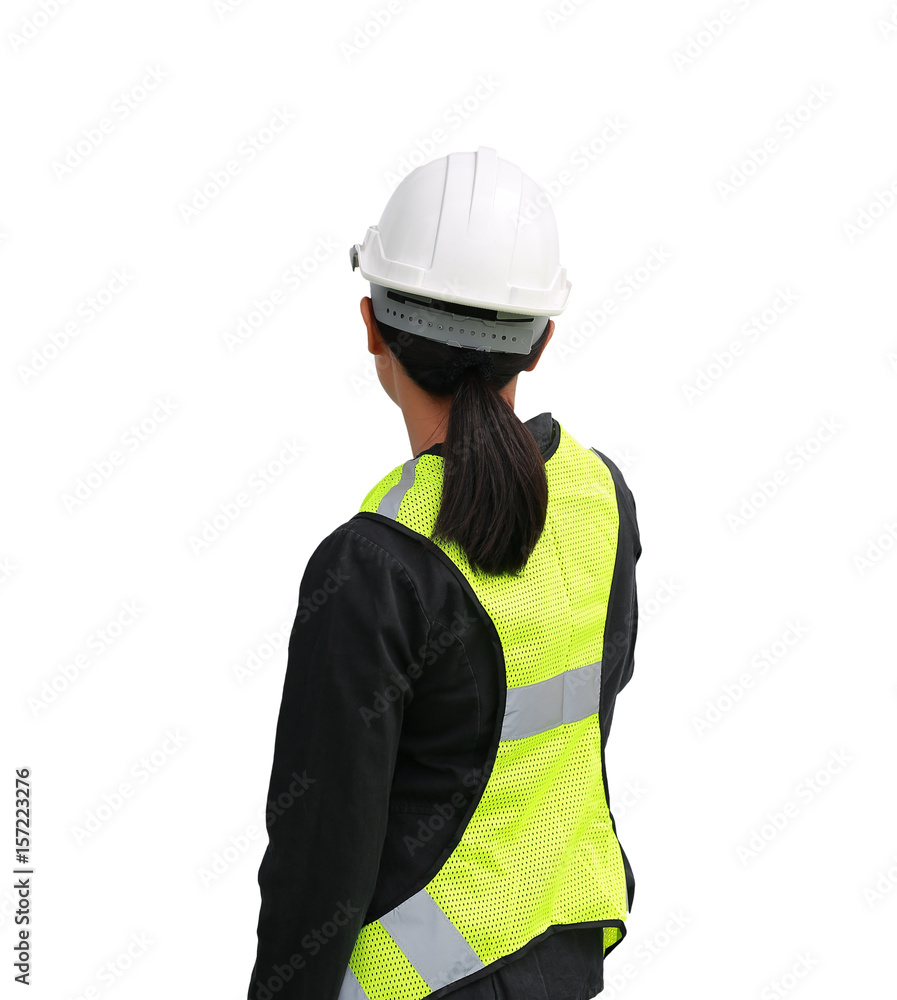 female construction worker isolated on white background.
female construction worker isolated on white background.