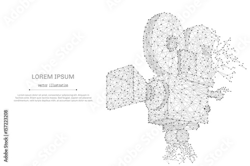 Abstract mash line and point Movie Camera on white background with an inscription. Starry sky or space, consisting of stars and the universe. Vector business cinema illustration.