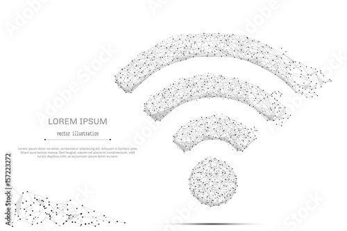 Abstract mash line and point wi-fi icon on white background with an inscription. Starry sky or space, consisting of stars and the universe. Vector technology illustration
