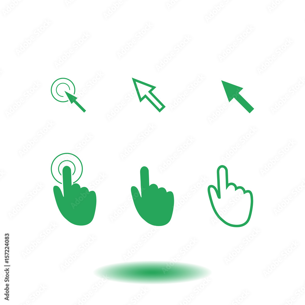 Cursor pointer icons. Click press and touch actions. Flat style. Cursor pointer icons. Click press and touch actions. Flat style.