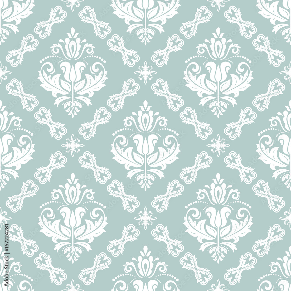 Orient vector classic light blue and white pattern. Seamless abstract background with repeating elements. Orient background