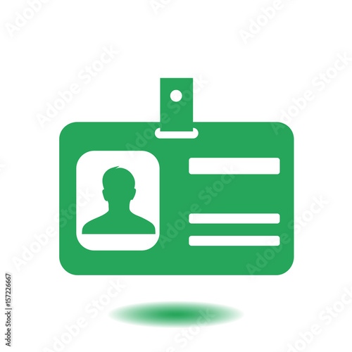 Identification card icon. Conference participant badge. Flat design style. 
