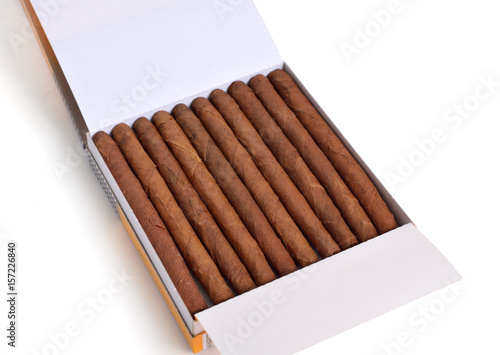 Cigars in the case. Isolated on white background photo