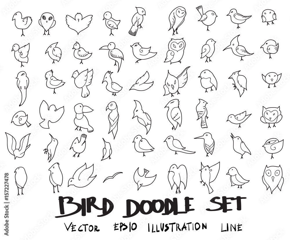 Doodle sketch bird icons Illustration vector