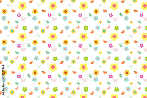 cartoon flower and bird with colorful sweet pattern background,vector