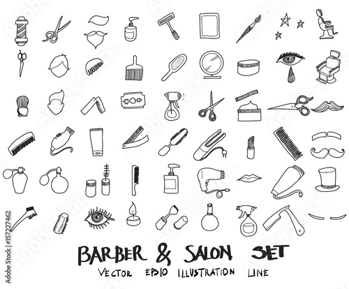 Doodle sketch barber, salon icons Illustration vector eps10