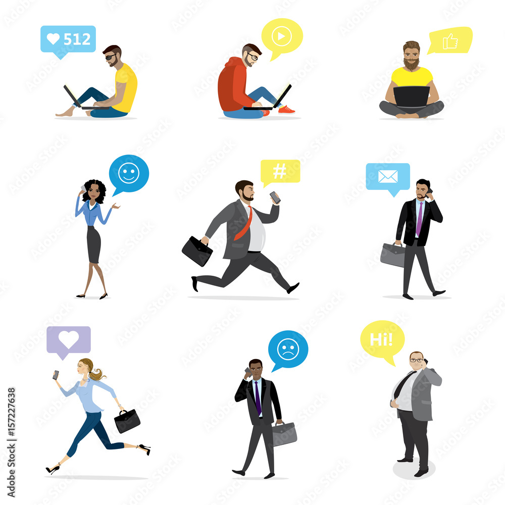 business people with smart gadgets and bubble speech business people with smart gadgets and bubble speech