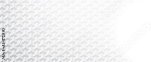 White banner with geometric pattern.