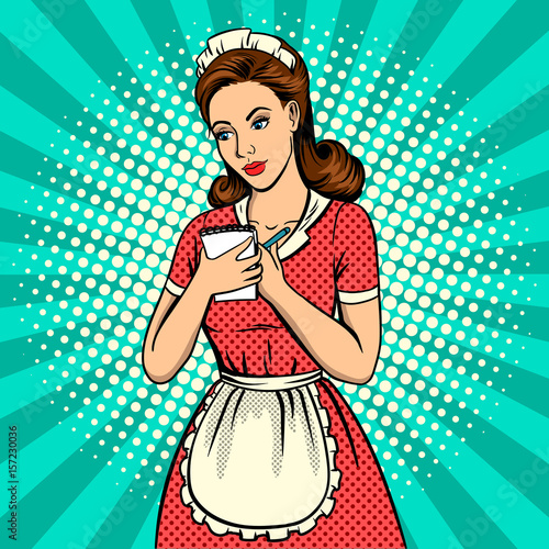Waitress woman pop art vector illustration