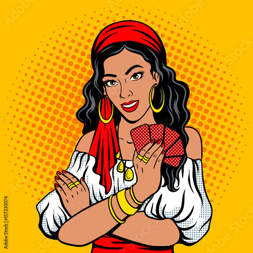 Girl fortune teller pop art style vector
