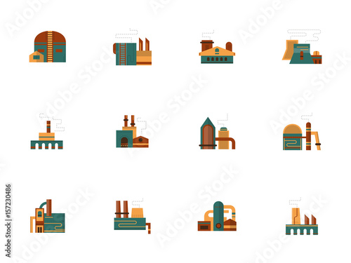 Industrial facility flat color vector icons set