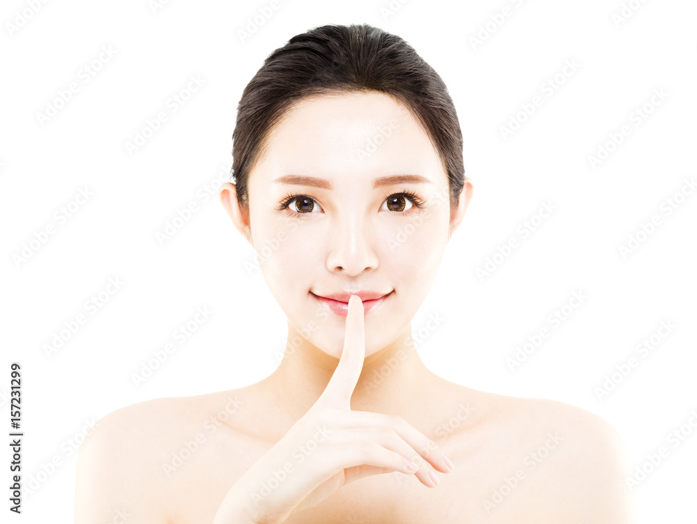 closeup young woman face isolated on white closeup young woman face isolated on white