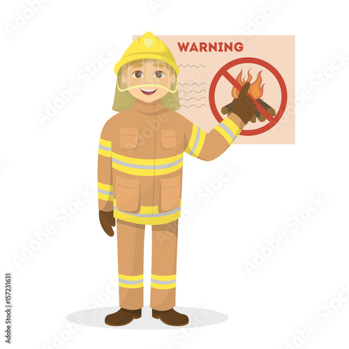 Isolated fireman with poster.