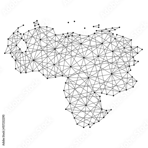 Map of Venezuela from polygonal black lines and dots of vector illustration