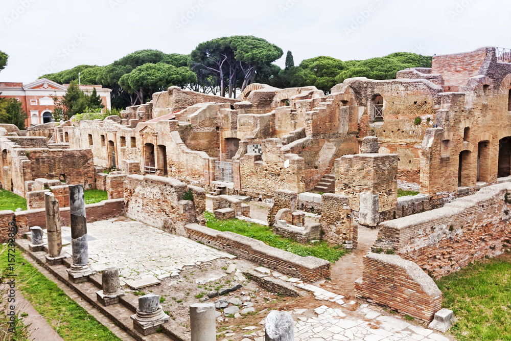 Archaeological Roman site landscape in Ostia Antica - Rome - Italy