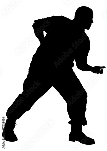 Soldier in uniform with weapon on white background