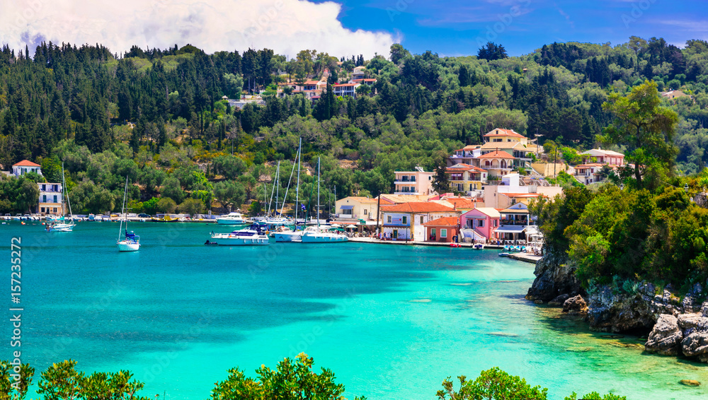 beautiful Greek Ionian islands - Paxos, view of Lakka village and turquoise bay