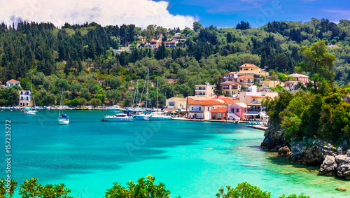 beautiful Greek Ionian islands - Paxos, view of Lakka village and turquoise bay