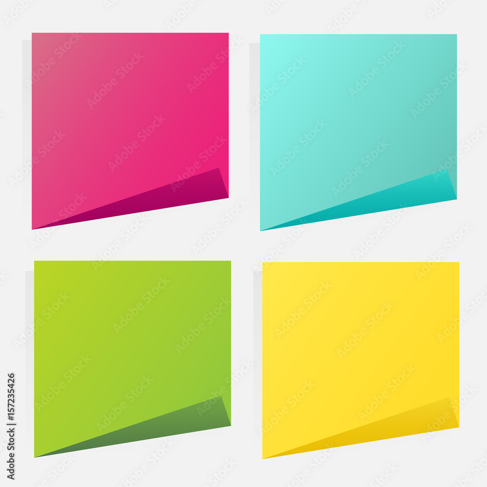 Collection of different colored sheets of note papers with push pin, ready for your message. Vector illustration. Isolated on white background. Front view. Close up. Collection of different colored sheets of note papers with push pin, ready for your message. Vector illustration. Isolated on white background. Front view. Close up.