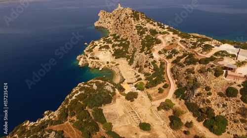 Aerial drone photo of Heraion and Lake Vouliagmeni, Loutraki, Greece photo