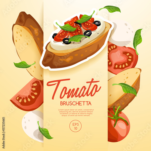 Set of Bruschetta : Delicious Italian appetizer : Vector Illustration