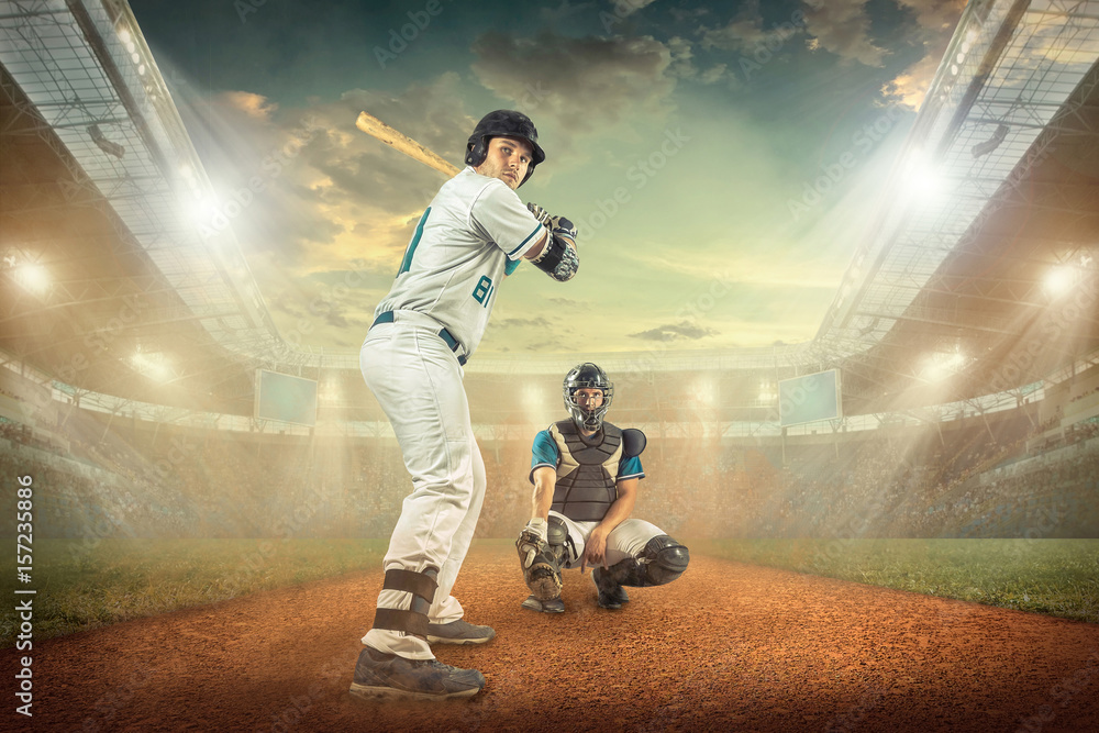 Baseball players in action on the stadium. Baseball players in action on the stadium.