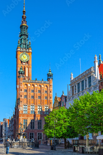 Long Street one of Europe's most beautiful town with renaissance building of the former Town Hall in Gdansk, Poland.