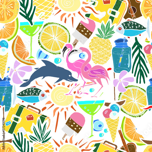 Tropical Travelling Objects.Seamless Pattern.
