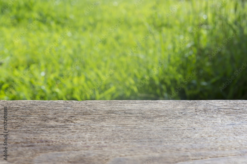 Wood floor with blurred trees of nature park background and summer season. Wood floor with blurred trees of nature park background and summer season.