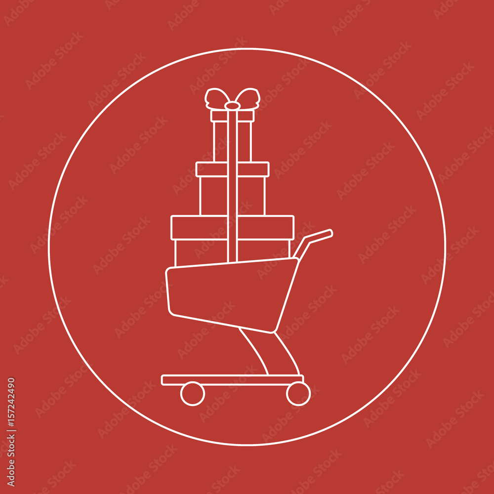 Stylized icon of shopping cart with gifts. Stylized icon of shopping cart with gifts.