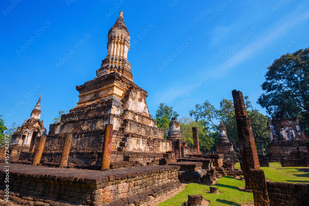 Wat Chedi Jet Thaew at Si Satchanalai Historical Park, a UNESCO World Heritage Site in Thailand