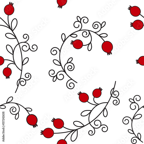 Vector seamless pattern with pomegranates. Floral pattern for cushion, pillow, bandanna, silk kerchief or shawl fabric print. Texture for clothes, bedclothes.