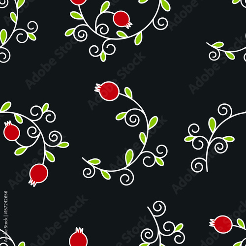 Vector seamless pattern with pomegranates. Floral pattern for cushion, pillow, bandanna, silk kerchief or shawl fabric print. Texture for clothes, bedclothes