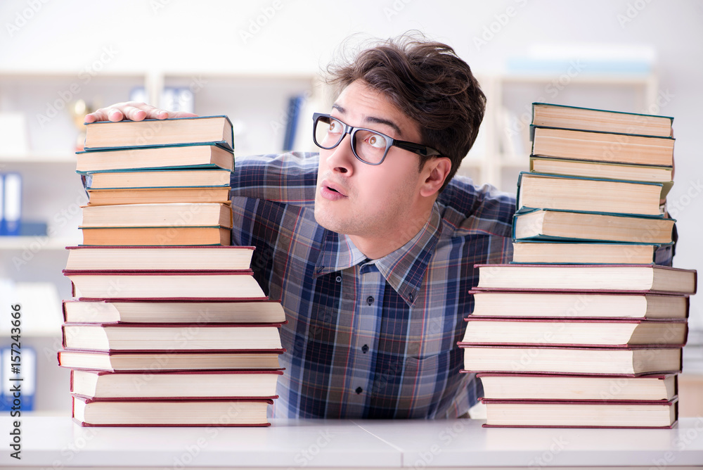 Nerd funny student preparing for university exams Nerd funny student preparing for university exams