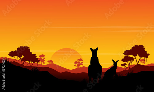 Silhouette of kangaroo st sunset scenery
